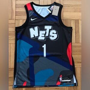 Sz Large Men Nike Kaws Dri-FIT NBA Brooklyn Nets Mikal Bridges Jersey FQ8434-301